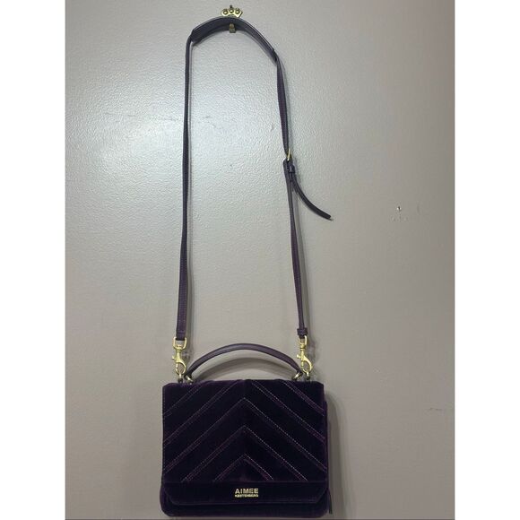 NWOT Aimee Kestenberg Plum Mia Velvet Expandable Satchel Handbag Purse - Picture 2 of 8